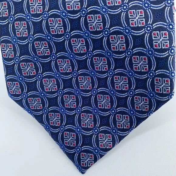 Eton Tie Mens One Size Navy Blue Patterned Silk Classic Necktie Italy Made NWT
